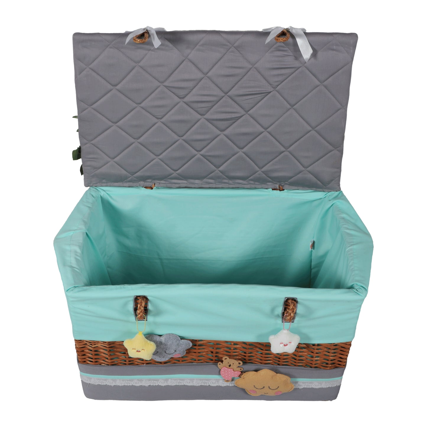 Love U to Moon Medium Basket with full Embellishments (Grey/Teal)