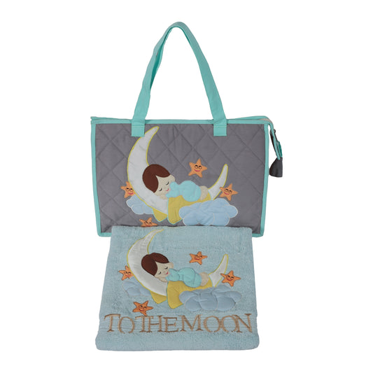 Love U to Moon Tote and Towel (Grey/Teal)
