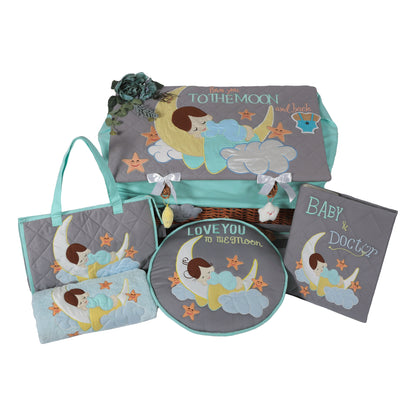 Love U to Moon 5pcs Basket Hamper (Grey/Teal)