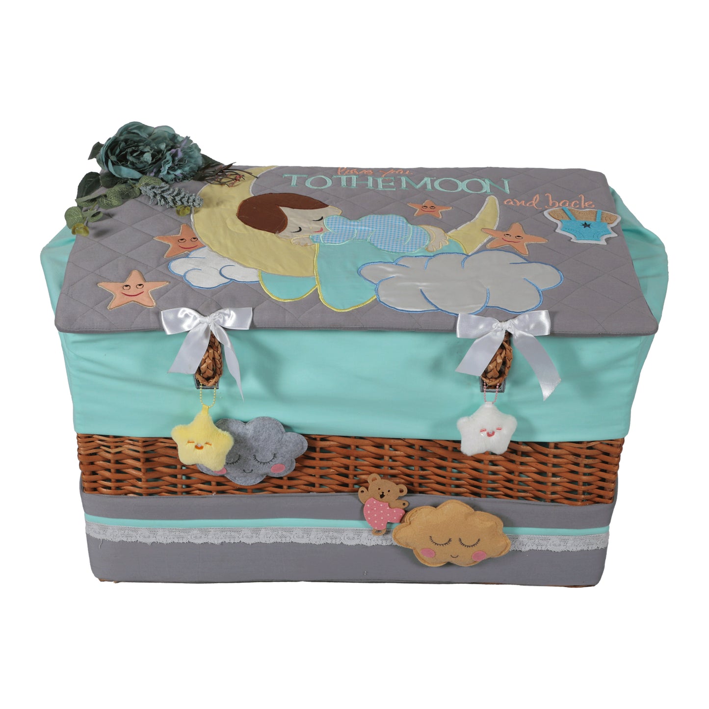 Love U to Moon 5pcs Basket Hamper (Grey/Teal)