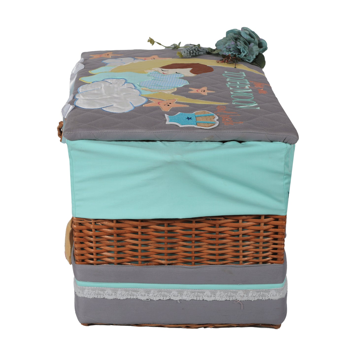 Love U to Moon Medium Basket with full Embellishments (Grey/Teal)