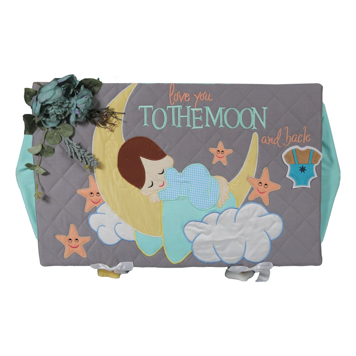 Love U to Moon Medium Basket with full Embellishments (Grey/Teal)
