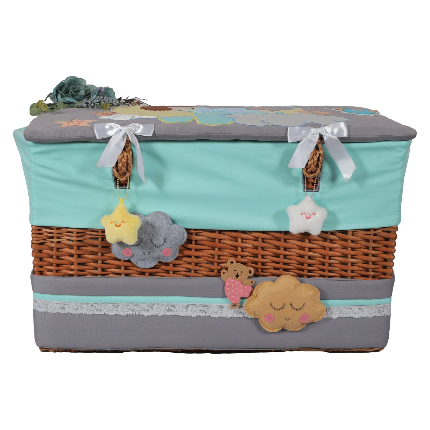Love U to Moon Medium Basket with full Embellishments (Grey/Teal)