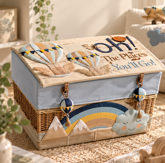 Cappadocia Medium Basket with Embellishments (Beige and Blue)