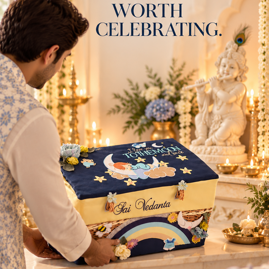 Love U to Moon Medium Basket with embellishments (Navy Blue)