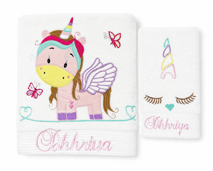 Unicorn Small Basket Bath Set (White Satin)