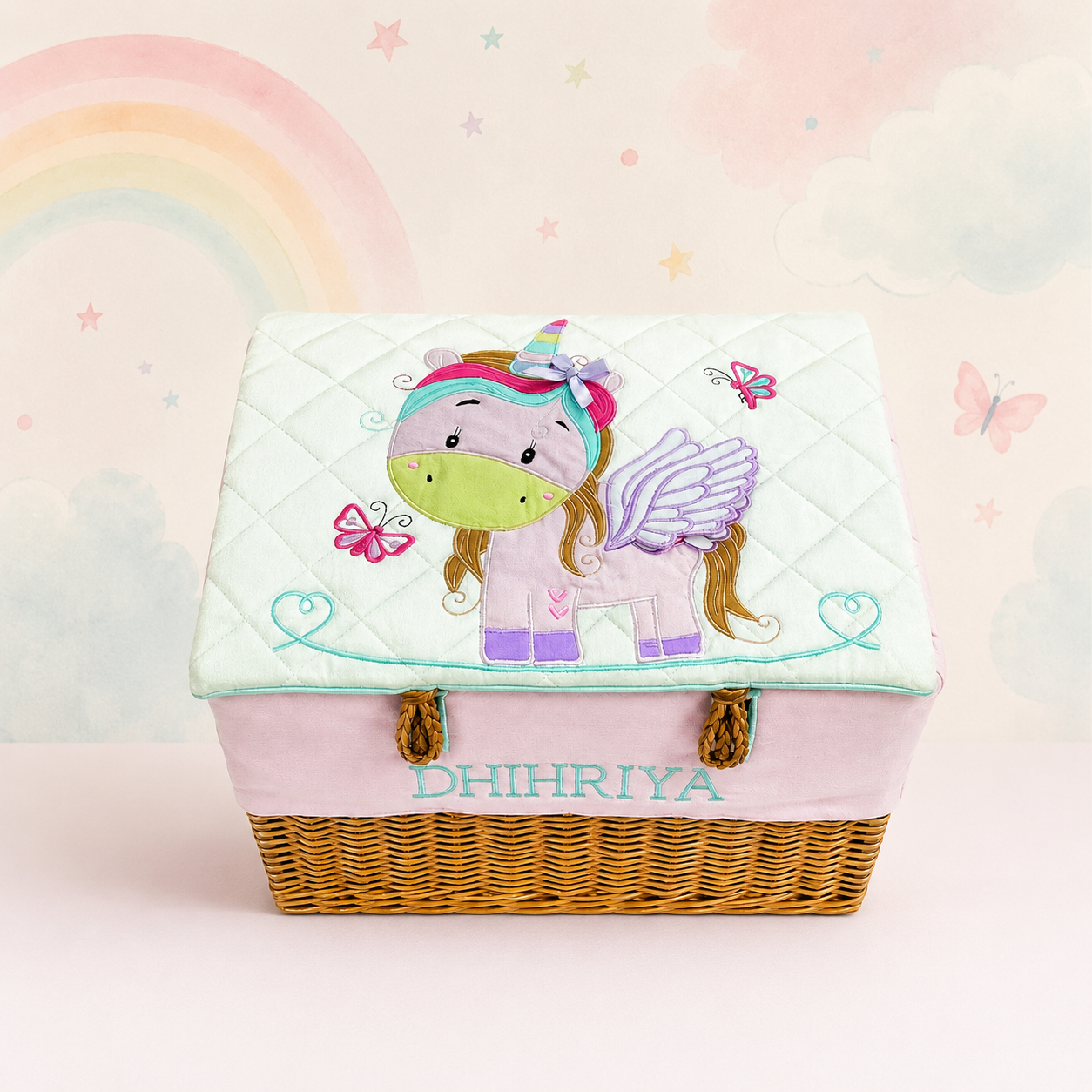 Unicorn Small Basket (White Satin)