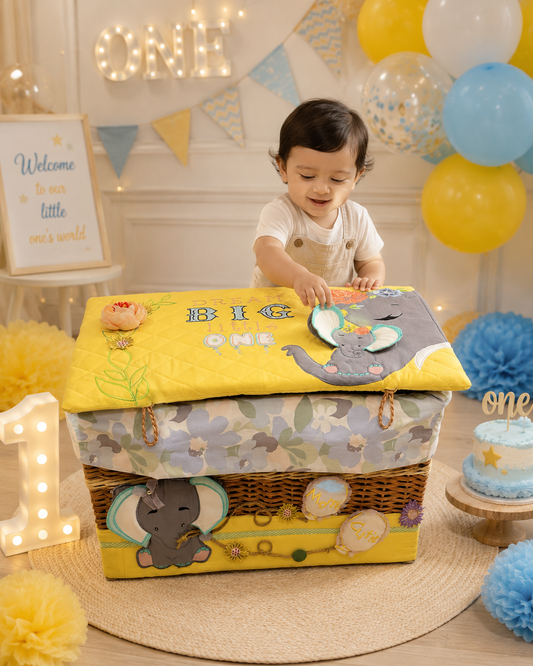 Ellie Medium Basket with Embellishments (Yellow)