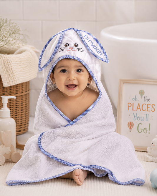 Bonbon Bunny Towel Wrap (White and Blue)