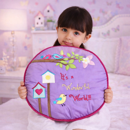 Chirping Birdies Cushion-cum-Quilt (Purple)