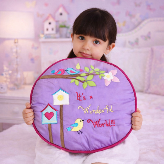 Chirping Birdies Cushion-cum-Quilt (Purple)
