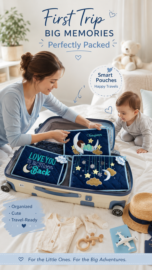 Love U to the Moon 3-pouch Set (Navy)