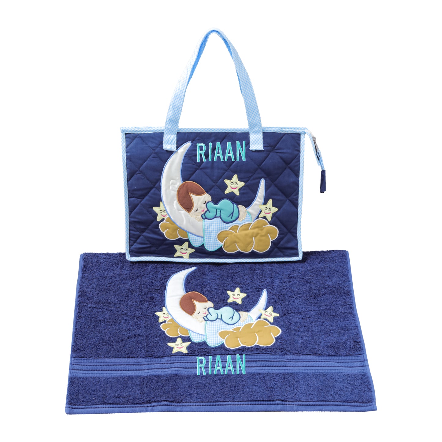 Love U to Moon Towel and Tote Set (Navy Blue)