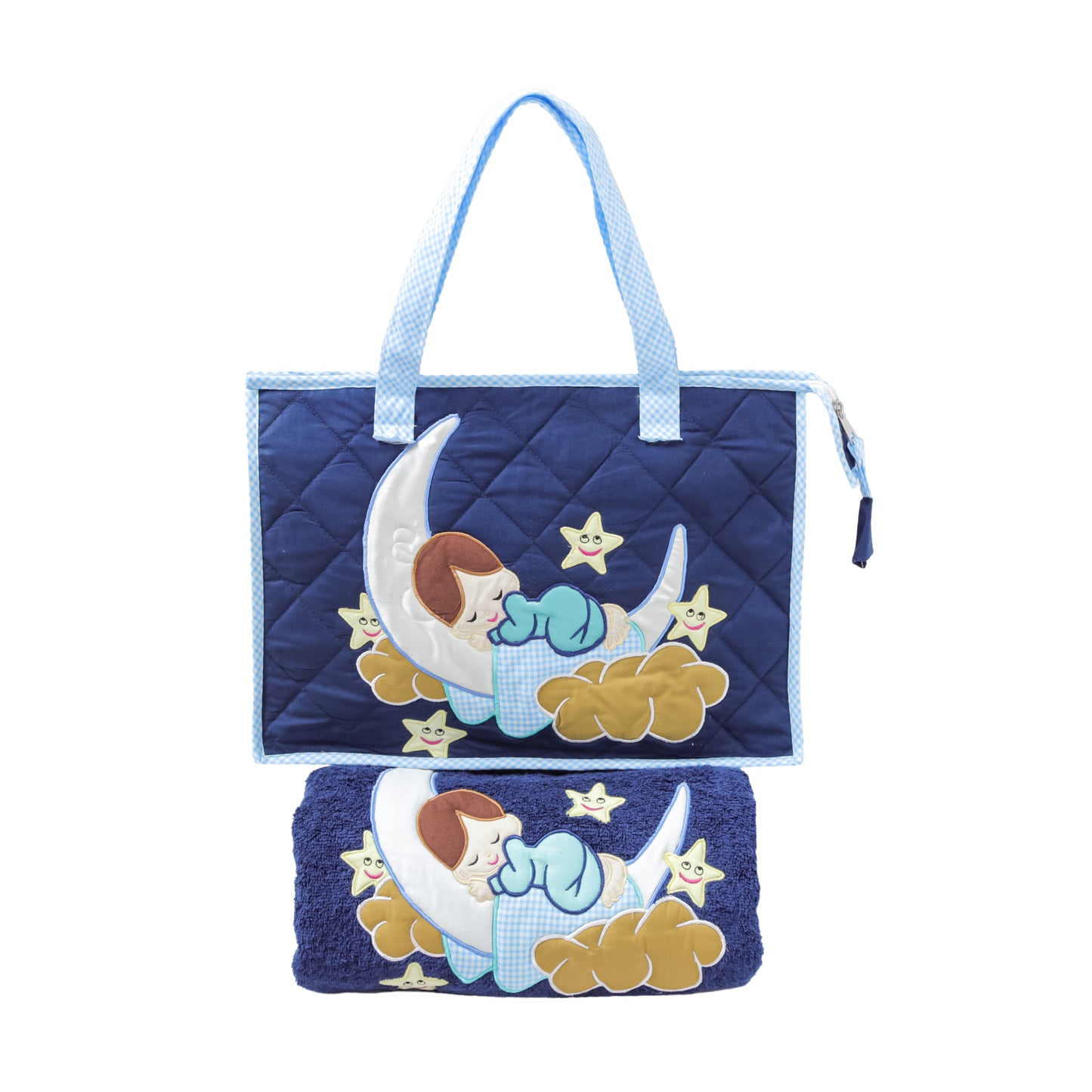 Love U to Moon Towel and Tote Set (Navy Blue)