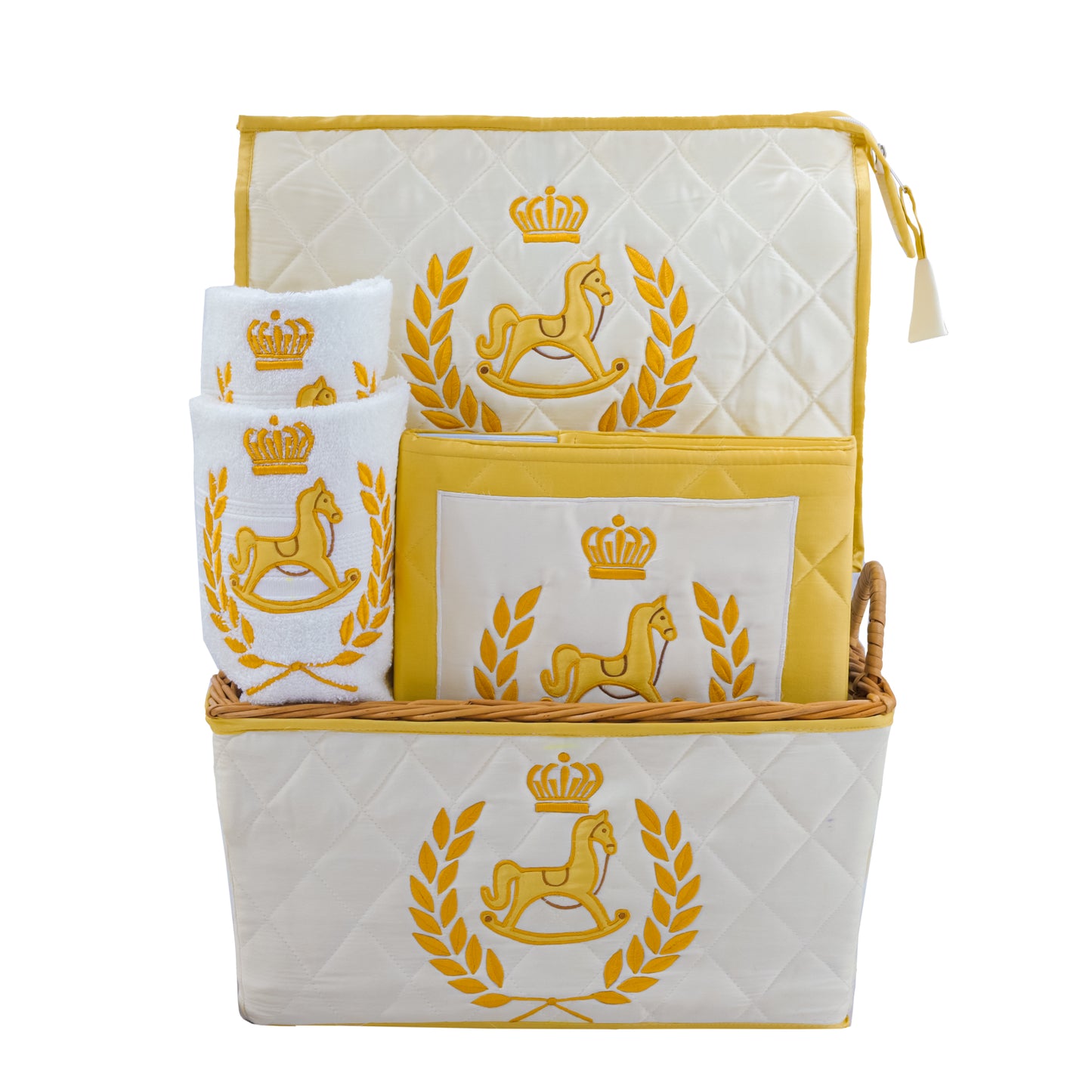 Royal Steed 7pcs Basket Hamper (White-Gold)