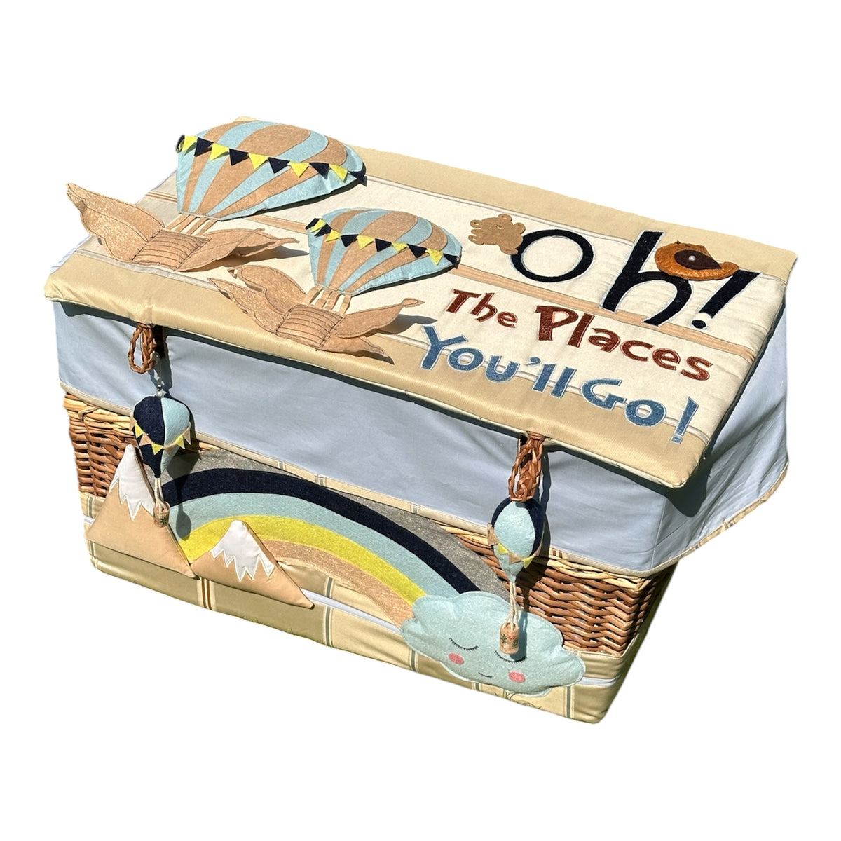 Cappadocia Medium Basket with Embellishments (Beige and Blue)