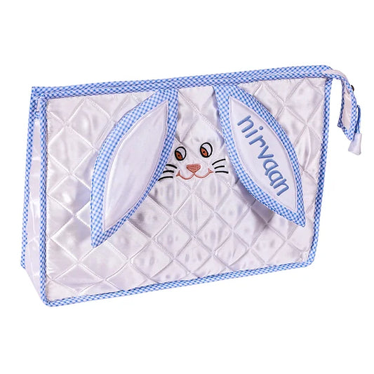 Bonbon Bunny Pouch (Satin with Blue piping)