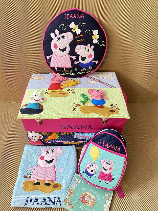 Peppa 4pcs Basket Hamper (Navy and Pink)