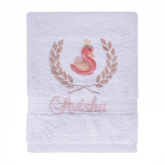 Ivy Swan Bath Towel (White and Coral)