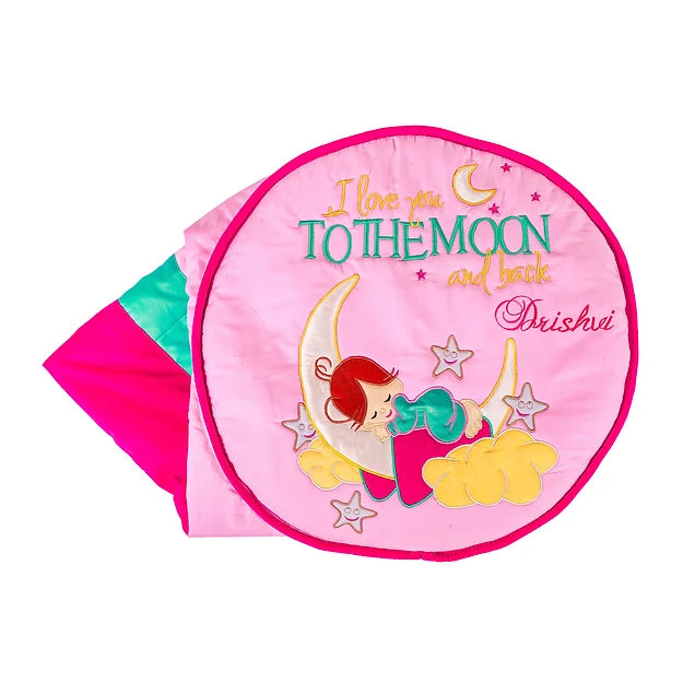 "Love U to the Moon" Travel Cushion cum Quilt (Pink)