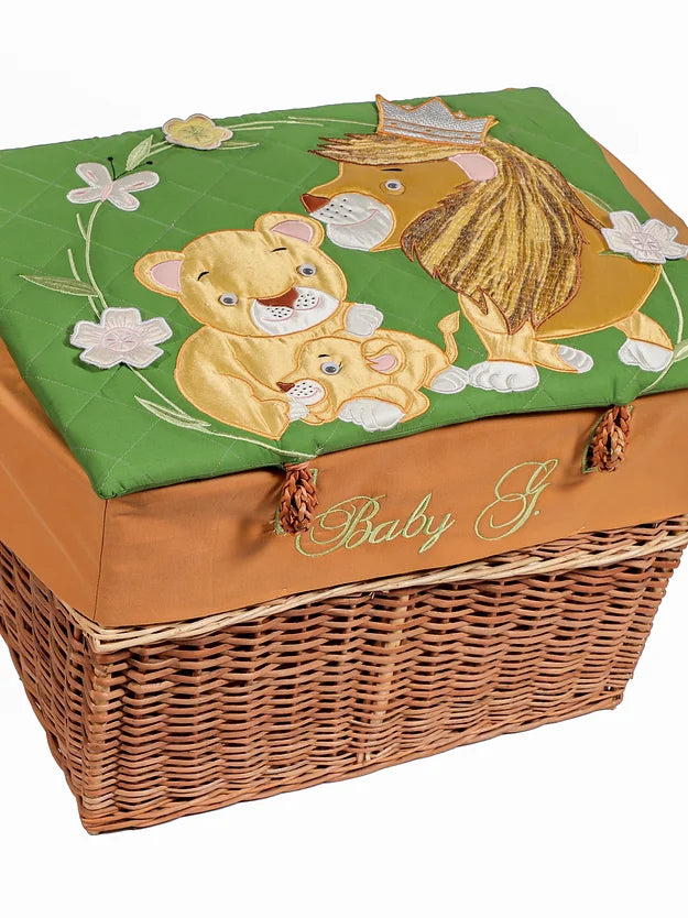 "Lion Family" Cushion and Basket Hamper (Green)