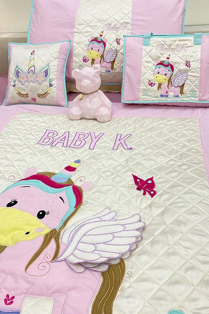 Unicorn 4pcs Quilt Hamper (White Satin)