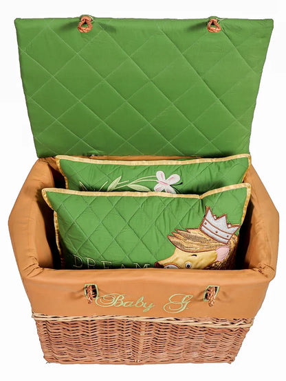 "Lion Family" Cushion and Basket Hamper (Green)