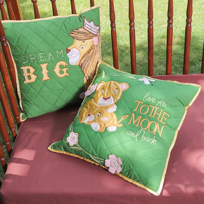 "Lion Family" Quilt and Cushion Set (Green)