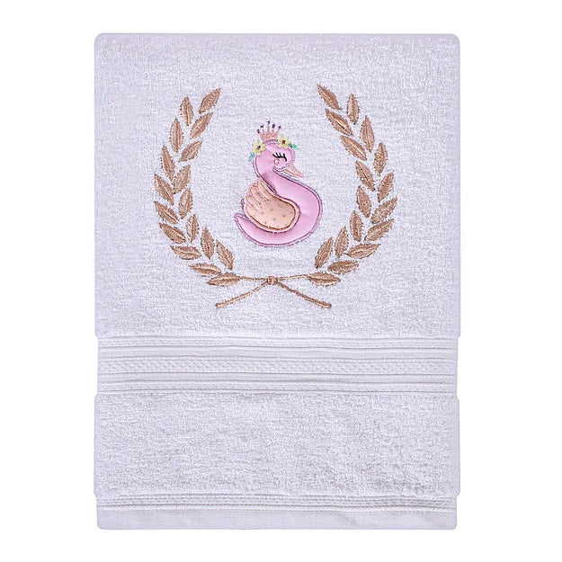 Ivy Swan Bath Towel (White and Lavender)