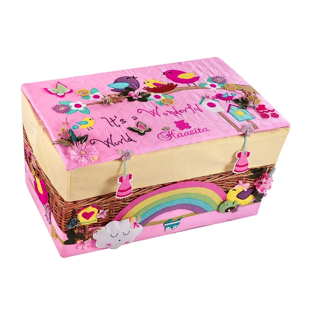 Birdies Trunk Basket with Embellishments (Pink)