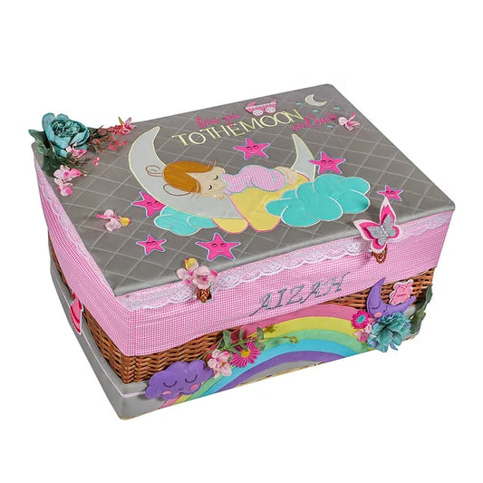 Love U to Moon Medium Basket (Grey/PInk)