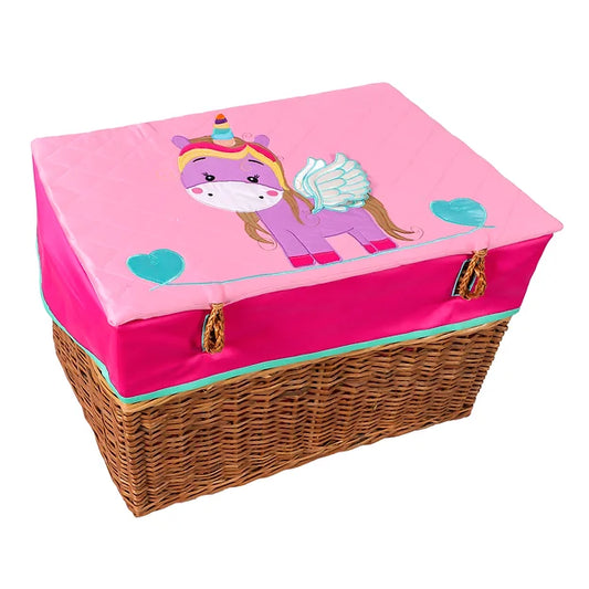 Unicorn Medium Basket with Top Work (Pink)