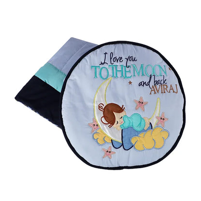 "Love U to the Moon" Travel Cushion cum Quilt (Light Blue)