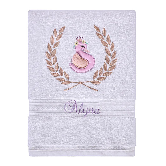 Ivy Swan Bath Towel (White and Lavender)