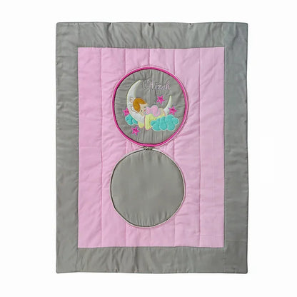 Love U to Moon Small Travel Cushion cum Quilt (Grey)
