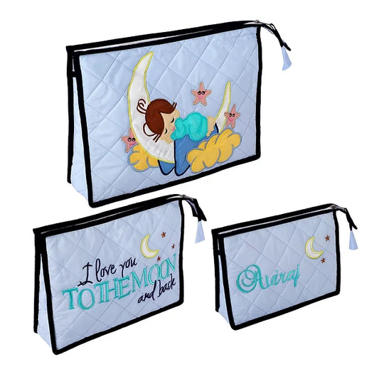 "Love U to the Moon" 3-Pouch Set (Blue)