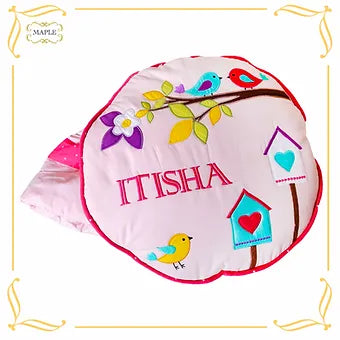 Chirping Birdies Cushion-cum-Quilt (Pink)