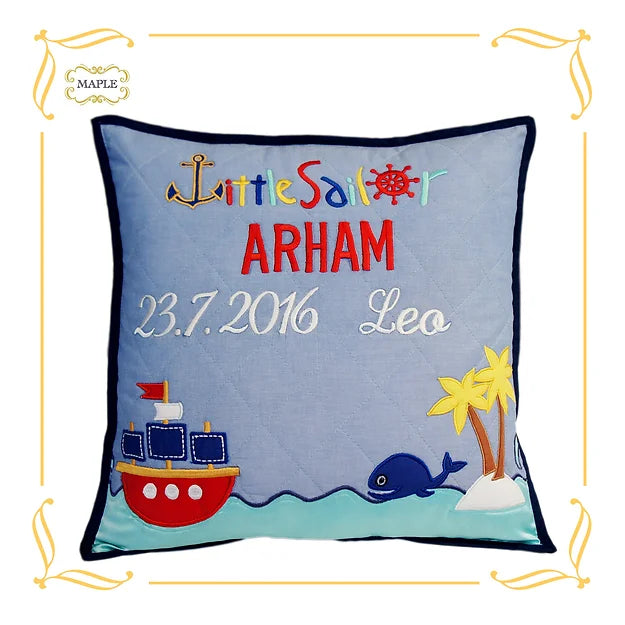 Little Sailor Baby Stats Cushion Cover