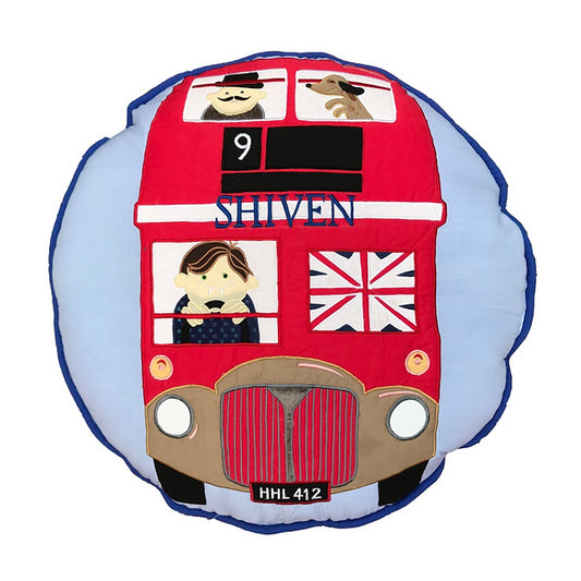 London Bus Travel Cushion cum Quilt (Blue)
