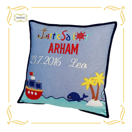 Little Sailor Baby Stats Cushion Cover