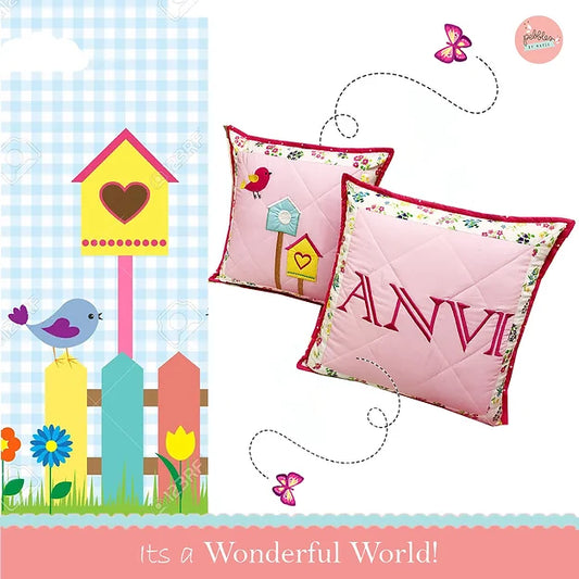 Chirping Birdies Cushion Cover Set (Pink)